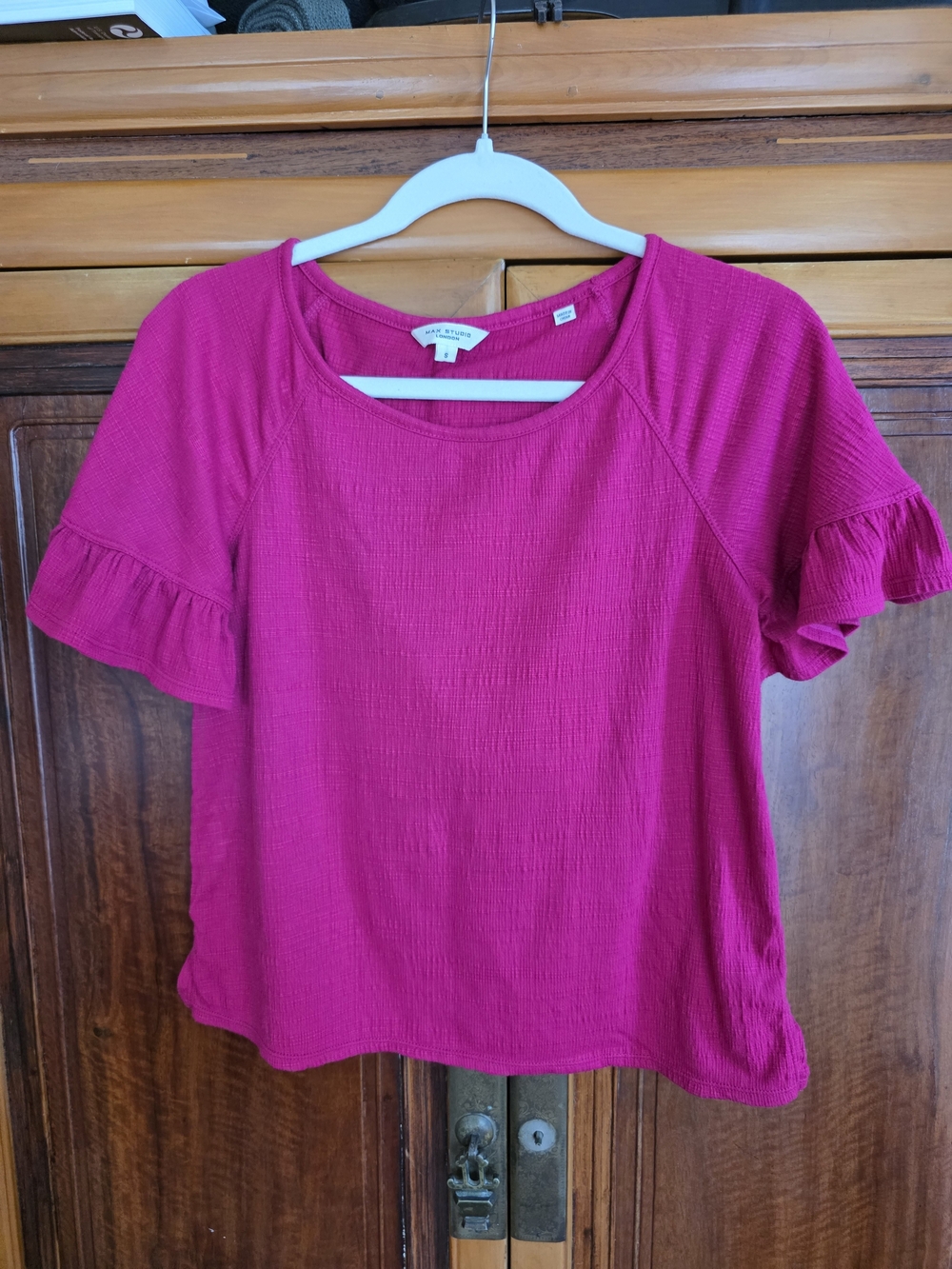 Max Studio Magenta Ruffle Sleeve Short Sleeve Top Size S